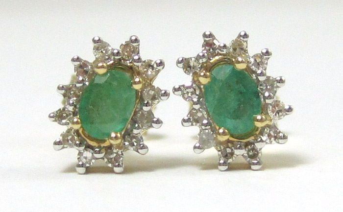 Appraisal: PAIR OF EMERALD AND DIAMOND EARRINGS each k yellow gold