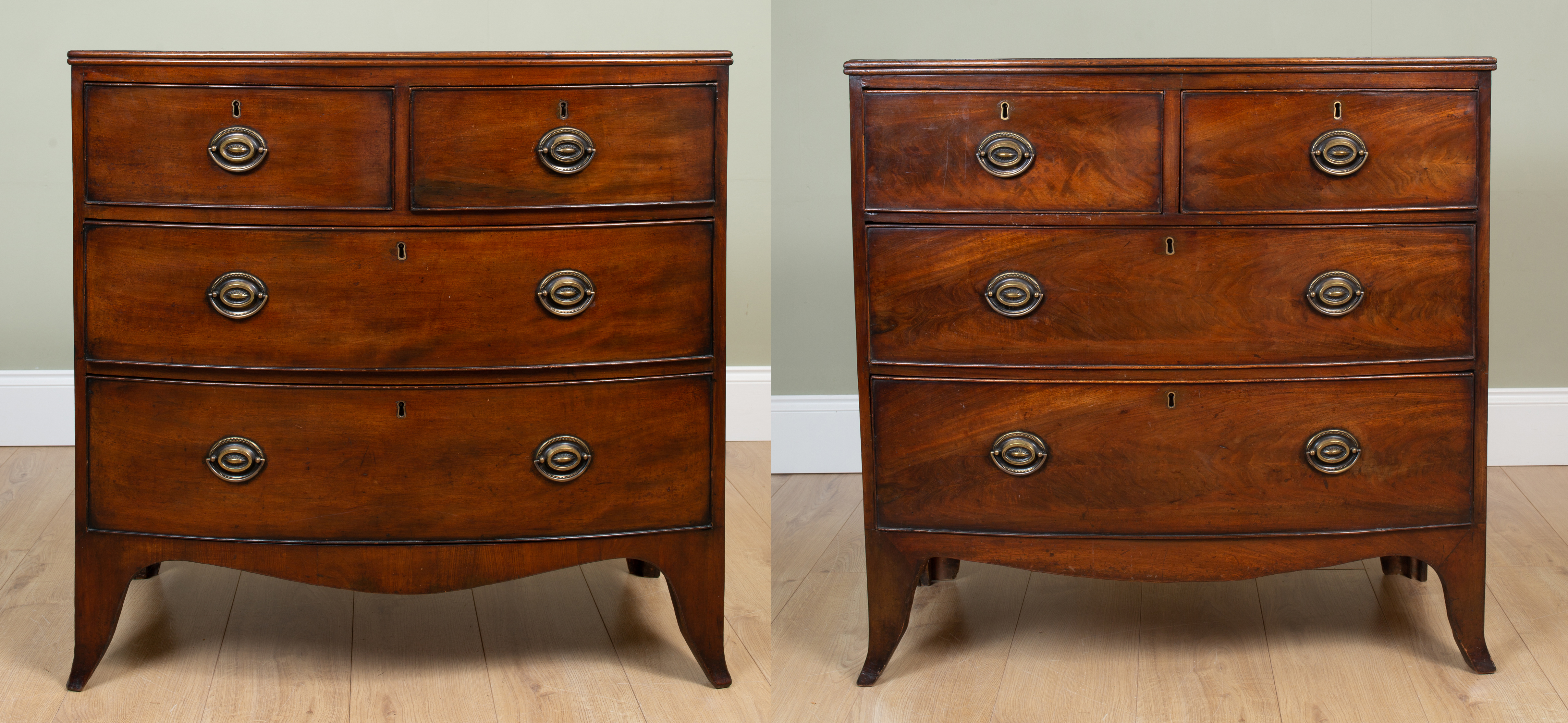 Appraisal: Two similar th century mahogany bow fronted chests of two