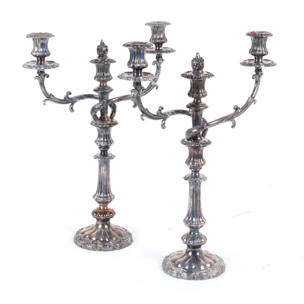 Appraisal: PAIR THOMAS CRESWICK OLD ENGLISH GEORGIAN SHEFFIELD SILVER -LIGHT CANDELABRA