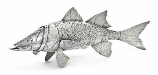 Appraisal: A Continental Silver Articulated Fish or Spice Box the head