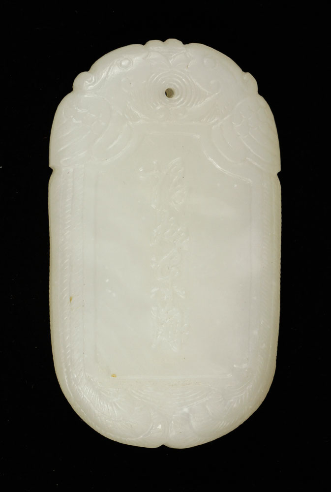 Appraisal: - Chinese Carved Jade Pendant Carved jade pendant China oval