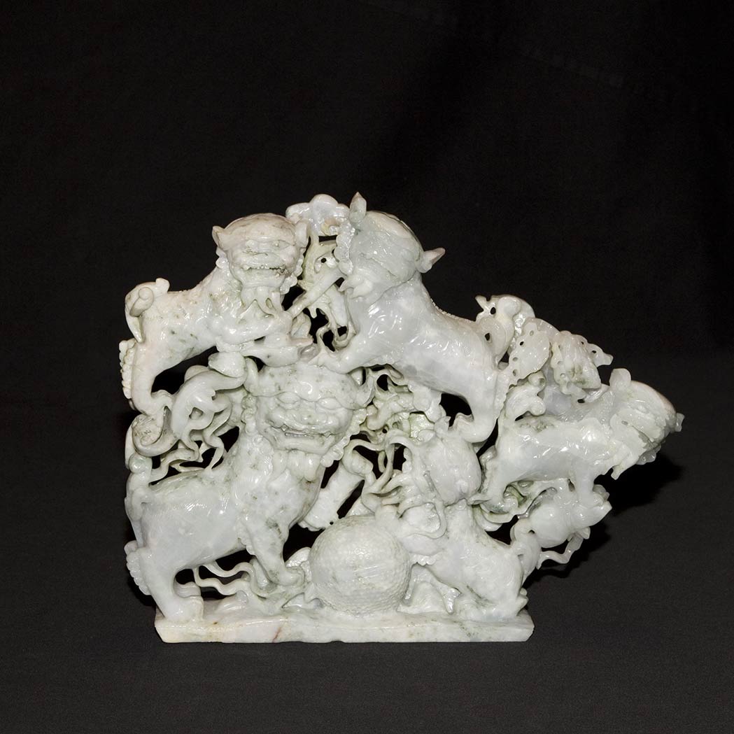 Appraisal: Chinese Jade Lion Group th Century Five foo lions amid