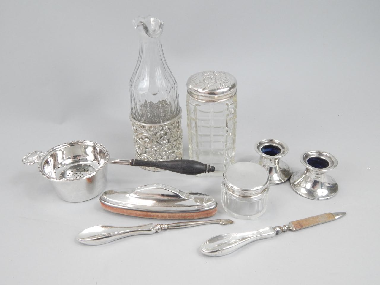 Appraisal: Various silver etc to include dressing table pieces glass jar