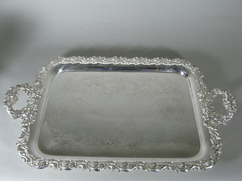 Appraisal: Silverplate Waiter ornate floral border and handles delicate floral engraving