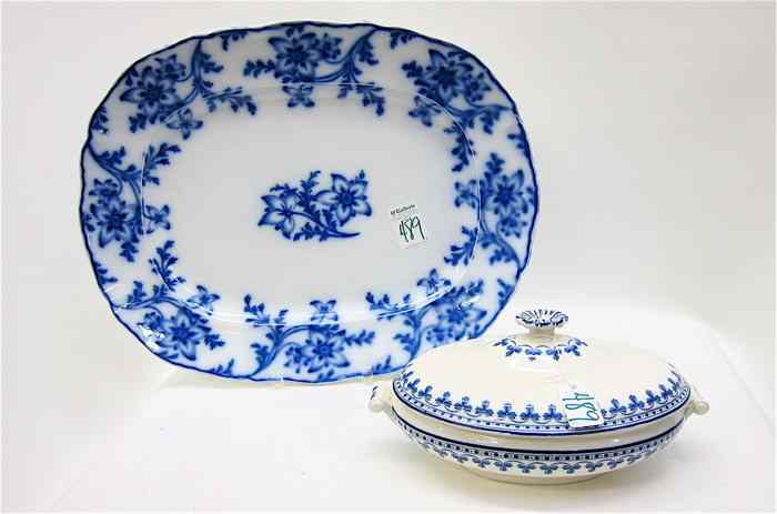 Appraisal: TWO ENGLISH BLUE WHITE PORCELAIN TABLEWARE Minton platter ''Anemone'' pattern