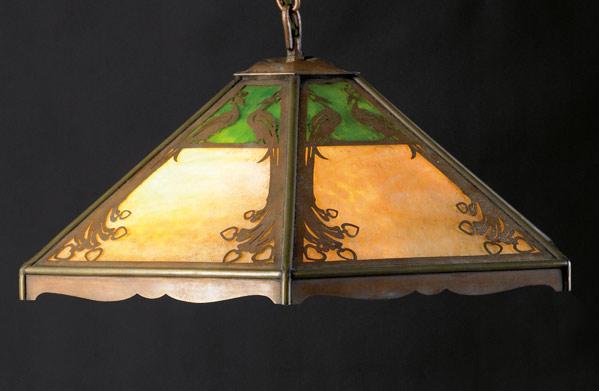 Appraisal: STICKLEY BROTHERS Hanging fixture with a copper frame pierced with