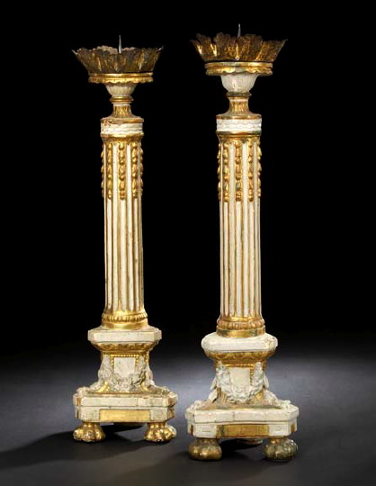 Appraisal: Tall Pair of Northern Italian Carved White-Painted and Parcel-Gilt Wood