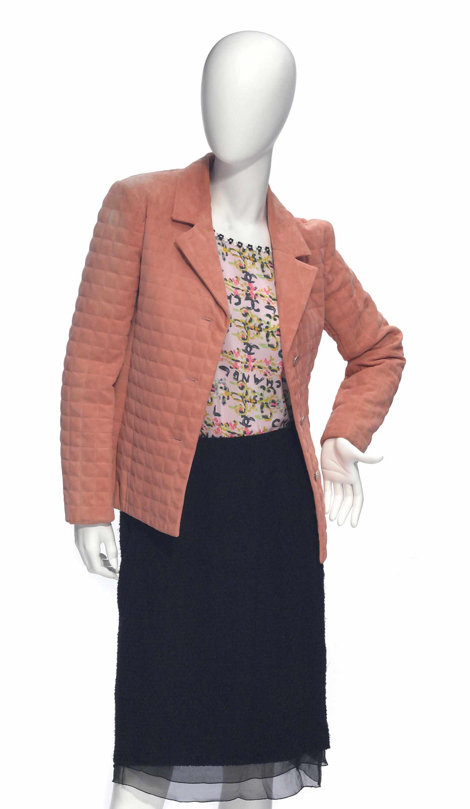 Appraisal: A Chanel quilted peach suede jacket size together with a