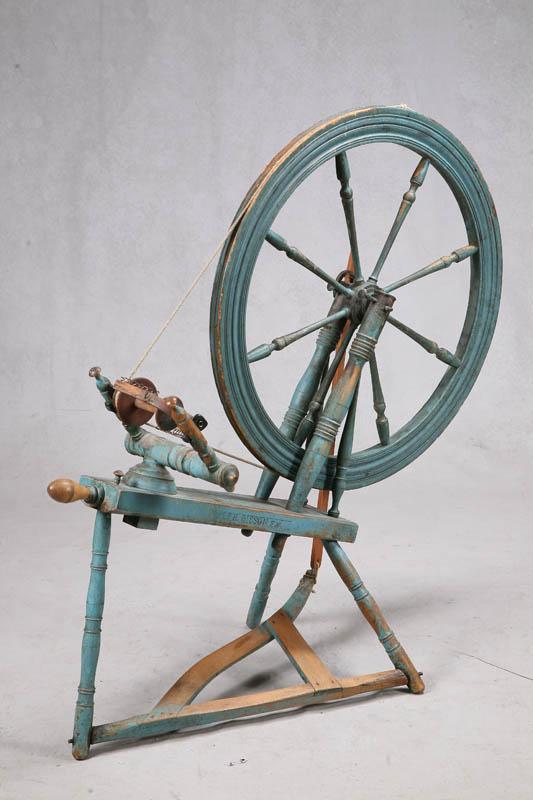 Appraisal: SPINNING WHEEL Painted blue with turned legs arms and spokes