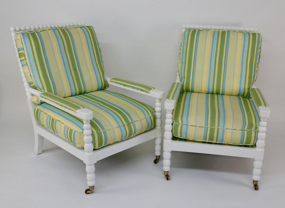 Appraisal: Pair of Century Furniture White Painted Bobbin Chairs Pair of