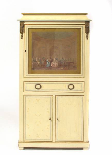 Appraisal: A Louis XVI style paint decorated music cabinet with inset