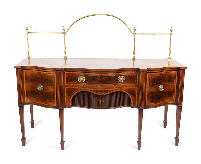 Appraisal: A Federal Inlaid Inlaid Mahogany Double Serpentine Sideboard with Brass