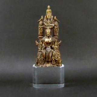 Appraisal: Bronze Buddha Sculpture On Lucite Base Unsigned Wear to patina