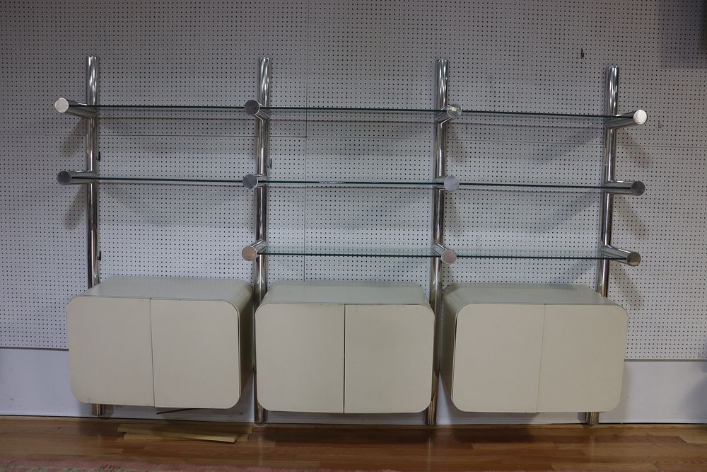 Appraisal: Midcentury Chrome Laminate And Glass Wall Unit From a Great