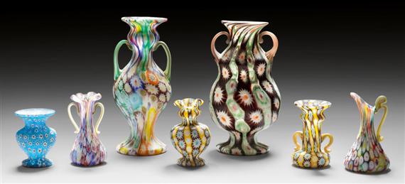 Appraisal: FRATELLI TOSO MURANO LOT OF VASES circa Multicoloured millefiori murrine