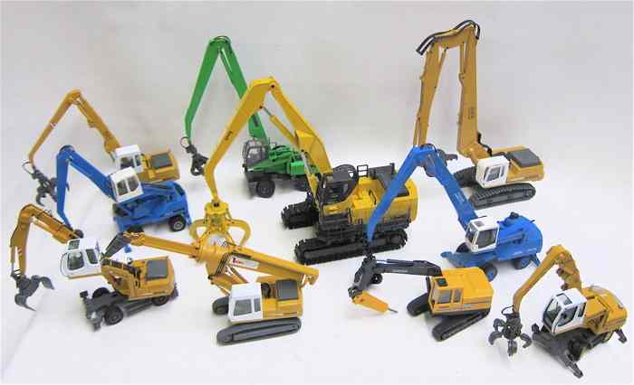 Appraisal: TEN DIECAST SCALE MODELS OF HEAVY EQUIPMENT Sennebogen claw digger