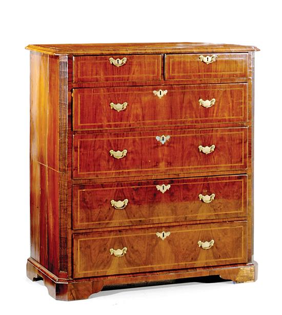 Appraisal: George II inlaid walnut chest of drawers late th century