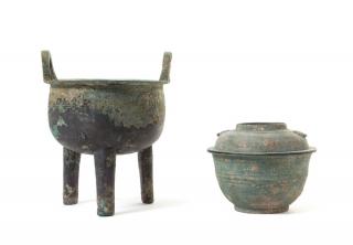 Appraisal: Two Bronze Articles Two Bronze Articles comprising a ding vessel