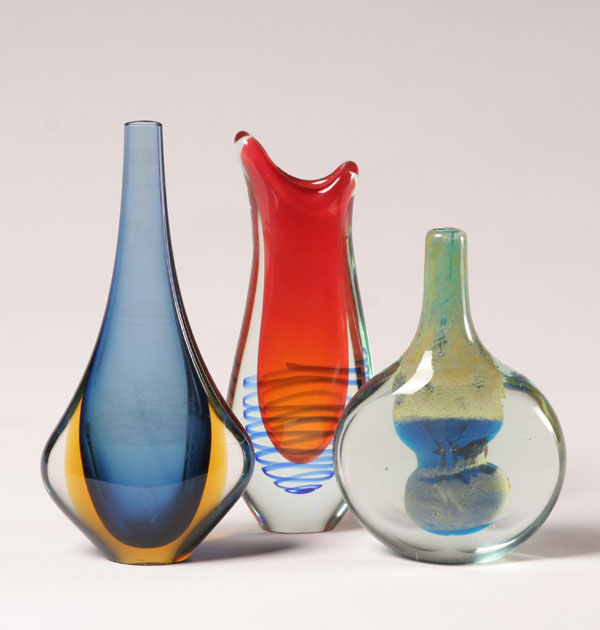 Appraisal: Lot of three art glass vases Mdina art glass faceted