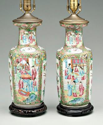 Appraisal: Pair Chinese famille rose vases rose medallion rouleau form mirror