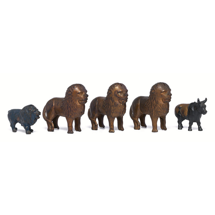 Appraisal: Americana banks five four lions and one ox molded metal