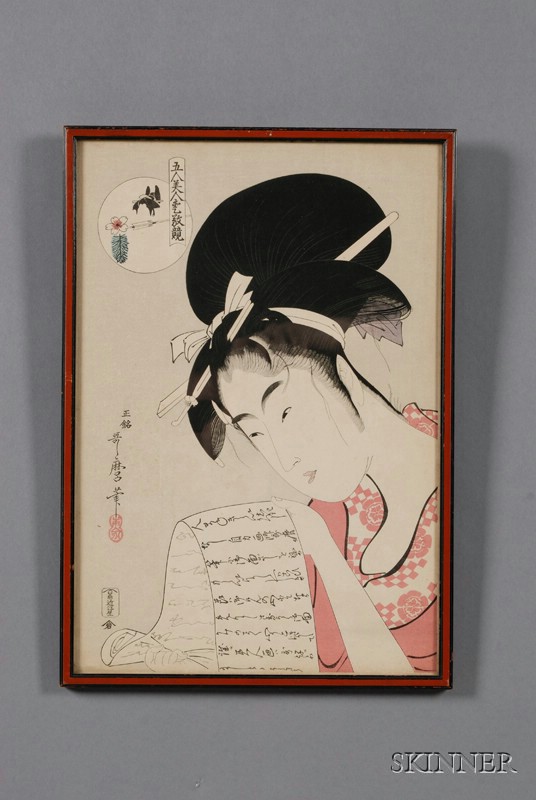 Appraisal: Two Japanese Woodblock Prints a later copy of an okubi-e