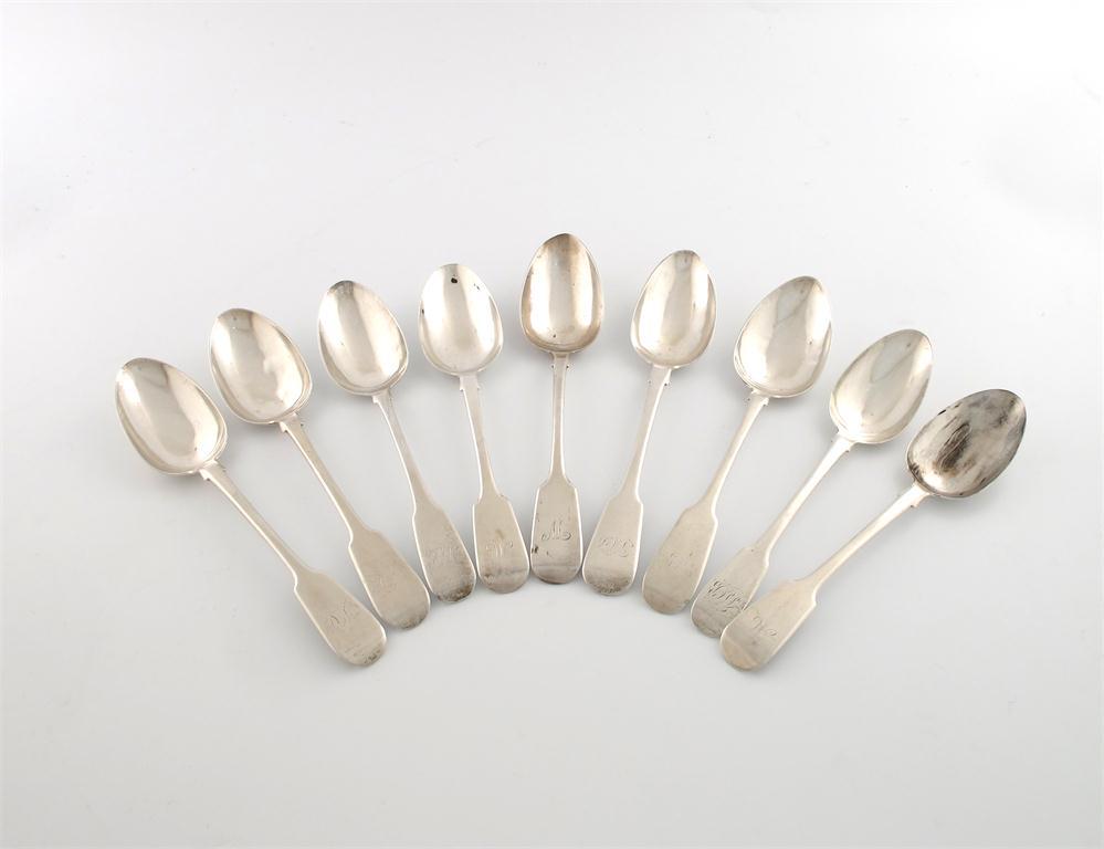 Appraisal: A collection of nine antique Fiddle pattern tablespoons