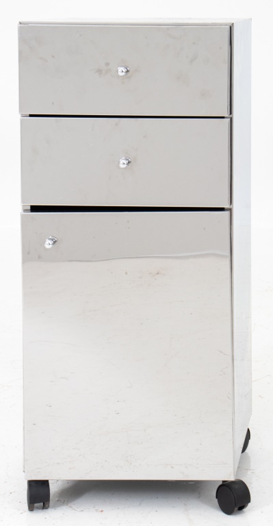 Appraisal: MODERN CHROME CABINET TH C Modern Chrome cabinet with two