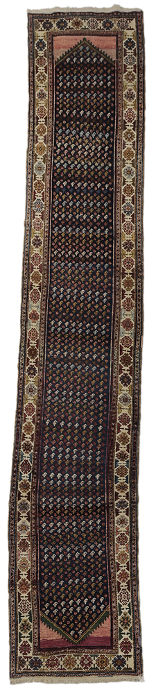 Appraisal: Heriz Runner Persian th century repeating gul designs on dark