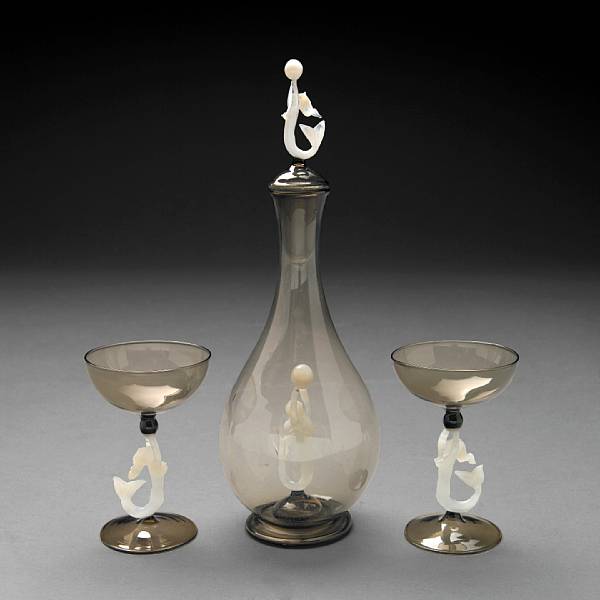 Appraisal: A Murano glass cordial set with mermaid motif comprising five