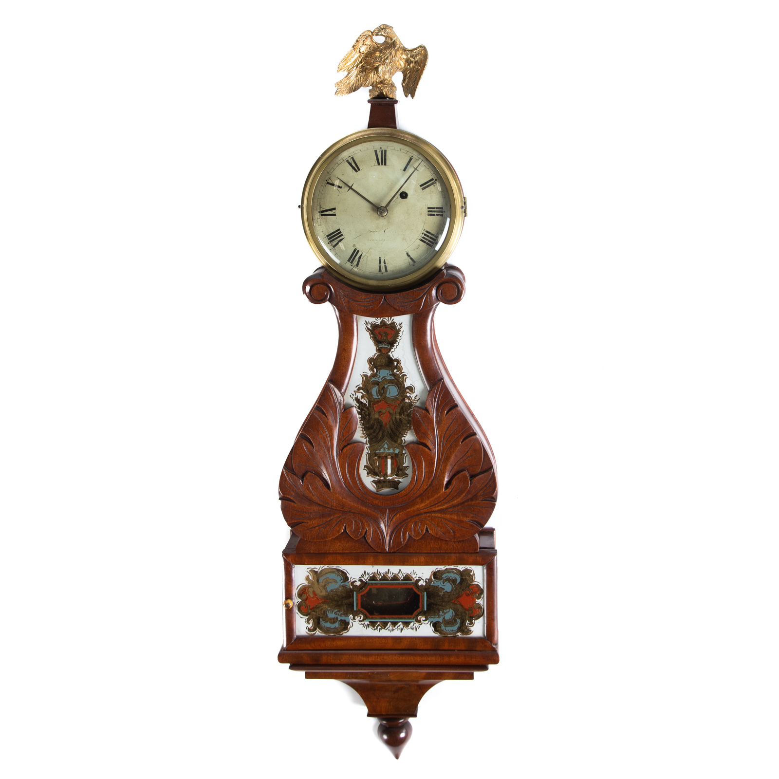 Appraisal: LATE FEDERAL MAHOGANY BANJO CLOCK Circa attributed to Abiel Chandler