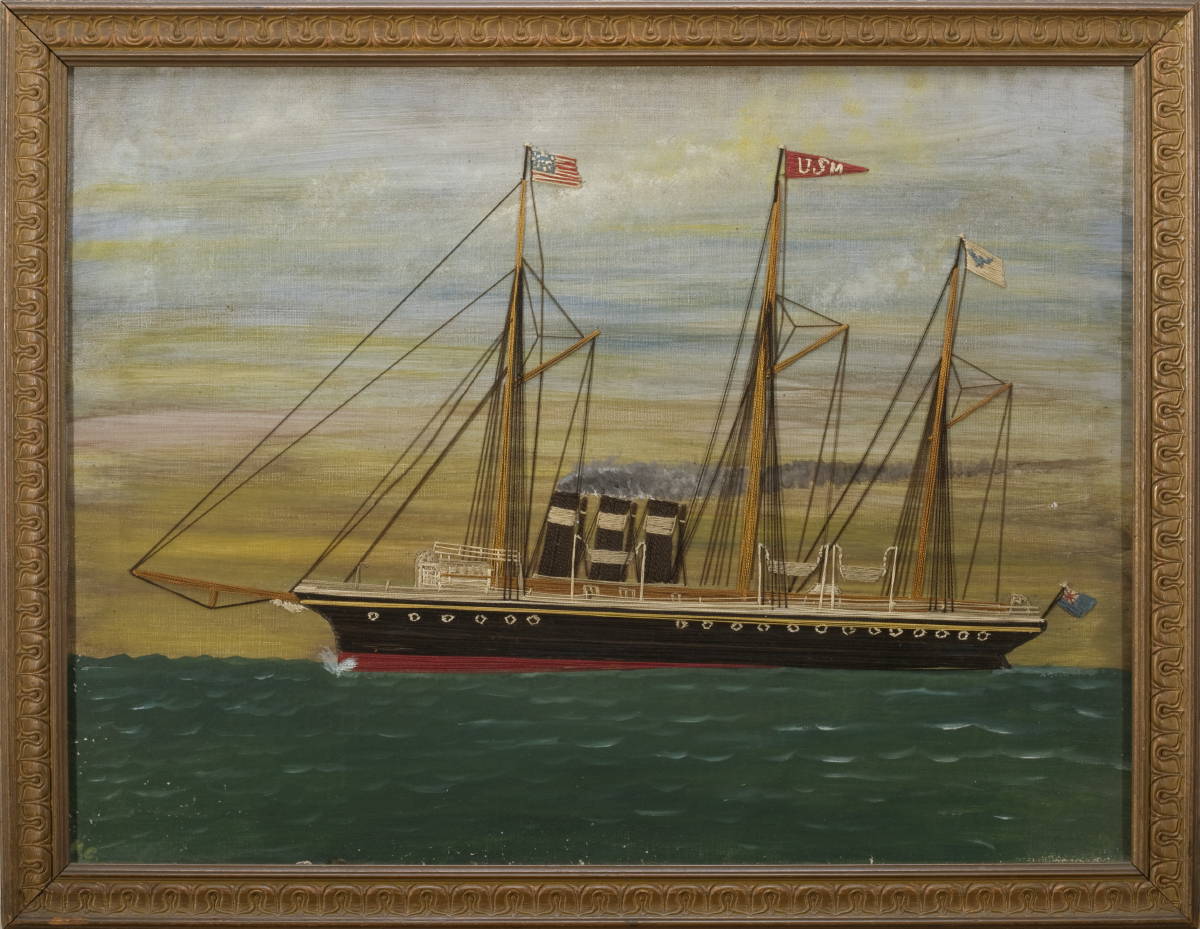 Appraisal: SILKWORK PORTRAIT OF AN AMERICAN SAIL AND STEAM VESSEL Worked