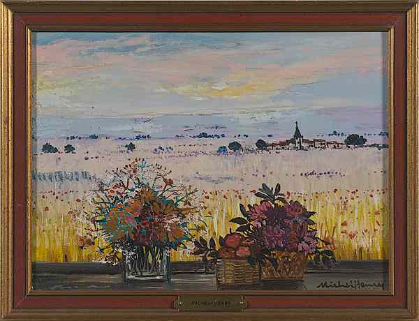 Appraisal: Landscape with Still Life by Michel Henry Oil on Canvas