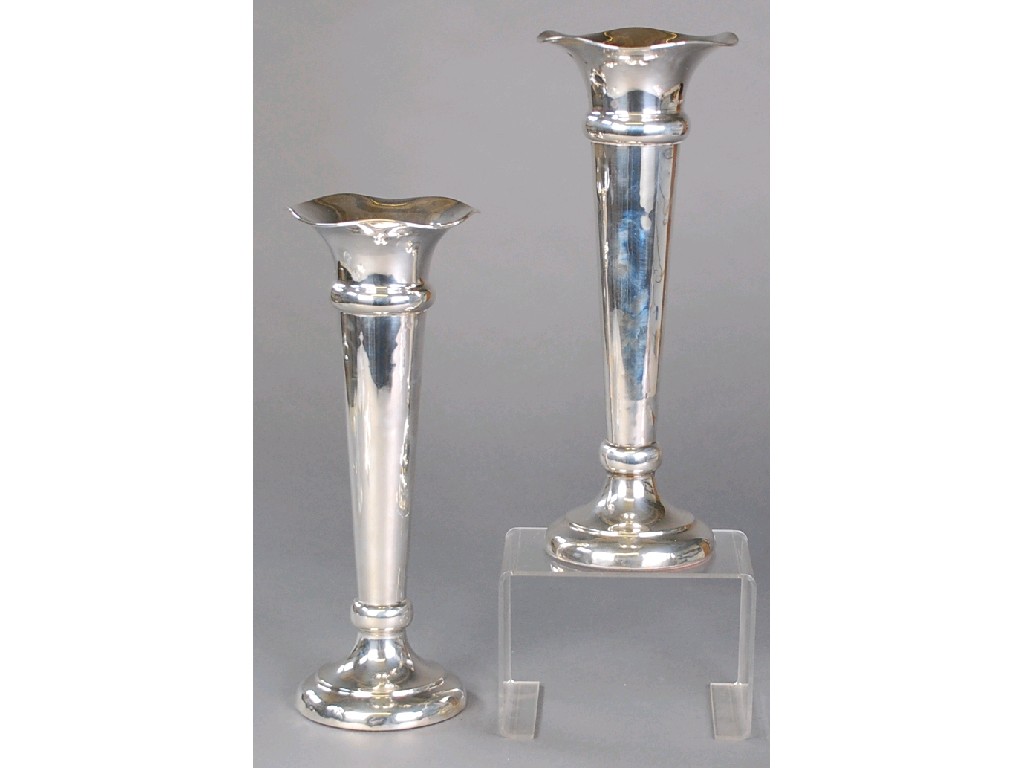 Appraisal: PAIR OF SILVER LARGE TRUMPET FLOWER VASES with tops bulbous