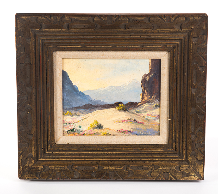 Appraisal: FRAMED OIL ON ARTIST BOARD OF DESERT SCENE SIGNED LUCIEN