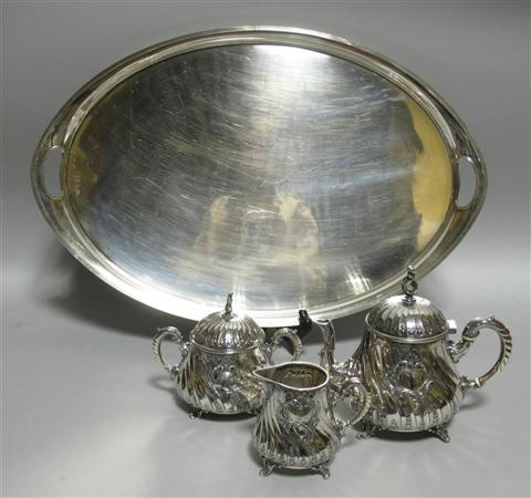 Appraisal: REGENCE STYLE SILVER-PLATE TEA SET one stamped WMFB another WMF