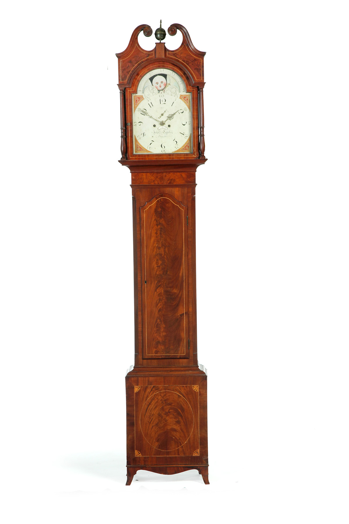 Appraisal: JOHN CROWLEY PHILADELPHIA INLAID HEPPLEWHITE TALL CASE CLOCK Early th