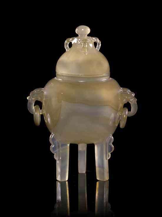 Appraisal: A Chinese Agate Tripod Censer of lidded form with a