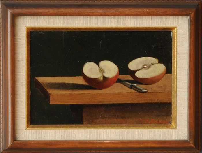 Appraisal: JOHN F FRANCIS STILL LIFE WITH KNIFE AND APPLES Oil