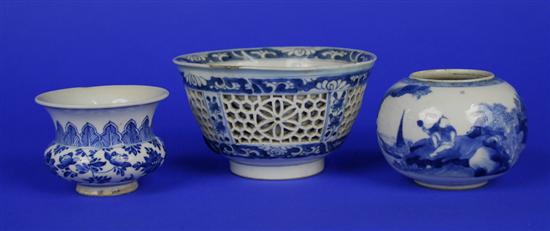 Appraisal: THREE CHINESE BLUE AND WHITE WARES Kangxi Period including a