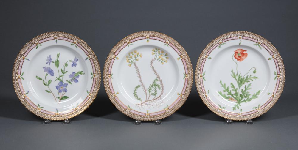 Appraisal: Three Royal Copenhagen Flora Danica Porcelain Dinner Plates dentil border