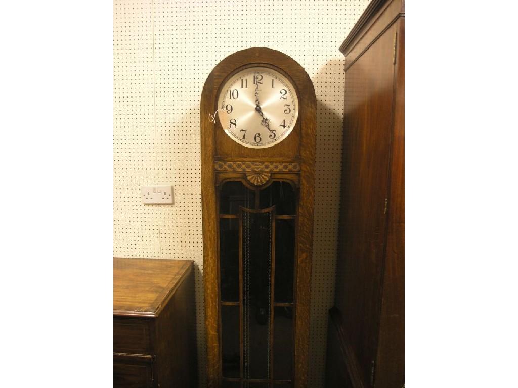 Appraisal: A 's dark oak longcase clock silvered dial signed Enfield