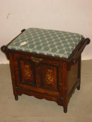 Appraisal: A VICTORIAN ROSEWOOD PIANO STOOL of oblong form with stringing