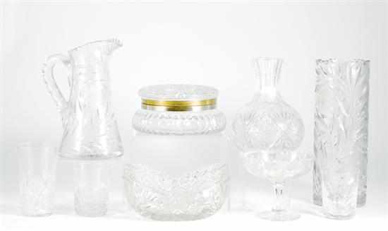 Appraisal: Collection of cut-crystal table articles covered dresser jar H ''