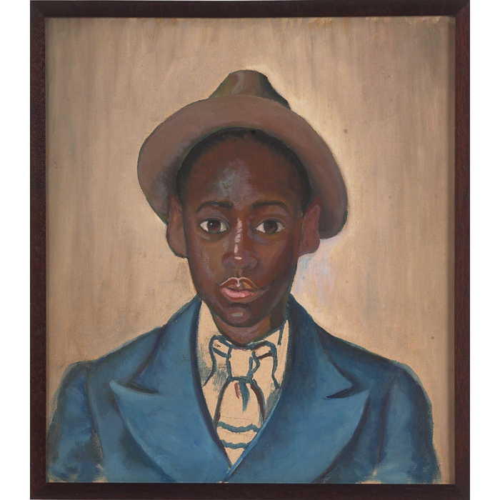 Appraisal: Eleanor Harrington Young Black Man c oil on canvas