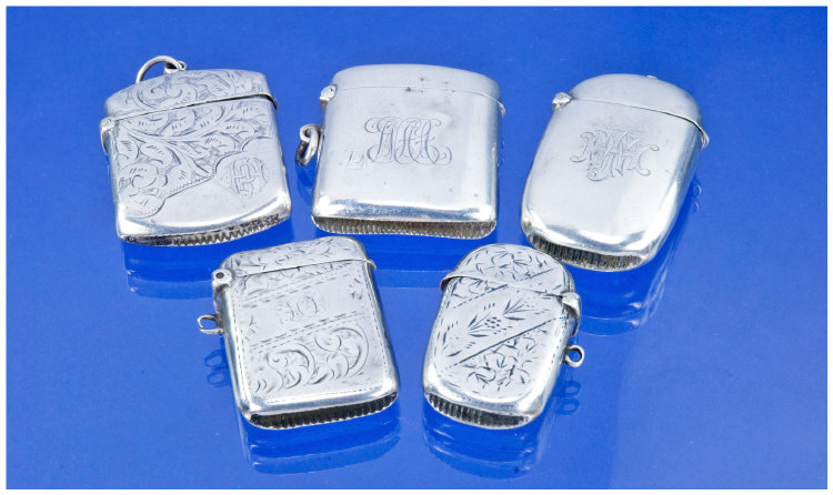 Appraisal: Collection Of Five Silver Vesta Cases Various Dates Comprising Birmingham