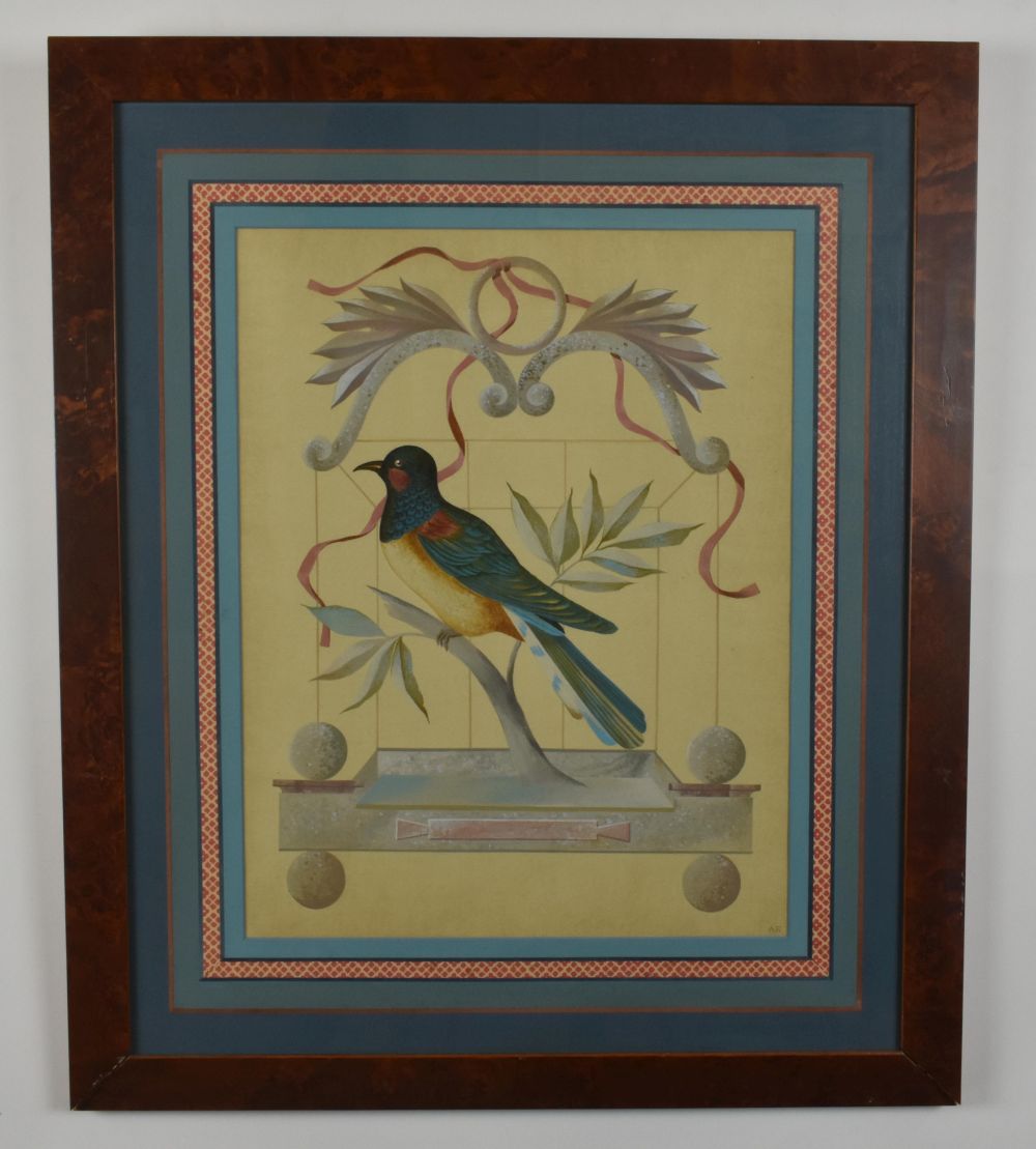 Appraisal: FOUR GOUACHE ON PAPER BIRD PAINTINGSEach with the initials A