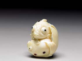 Appraisal: CONTEMPORARY IVORY NETSUKE Beautifully carved contemporary ivory netsuke of two