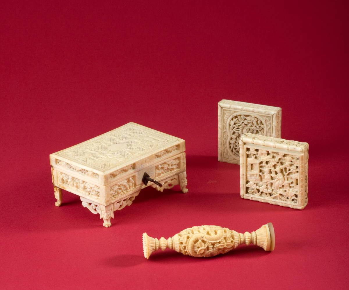 Appraisal: TWO GEOMETRIC PUZZLES IN SQUARE BOXES Together with a seal