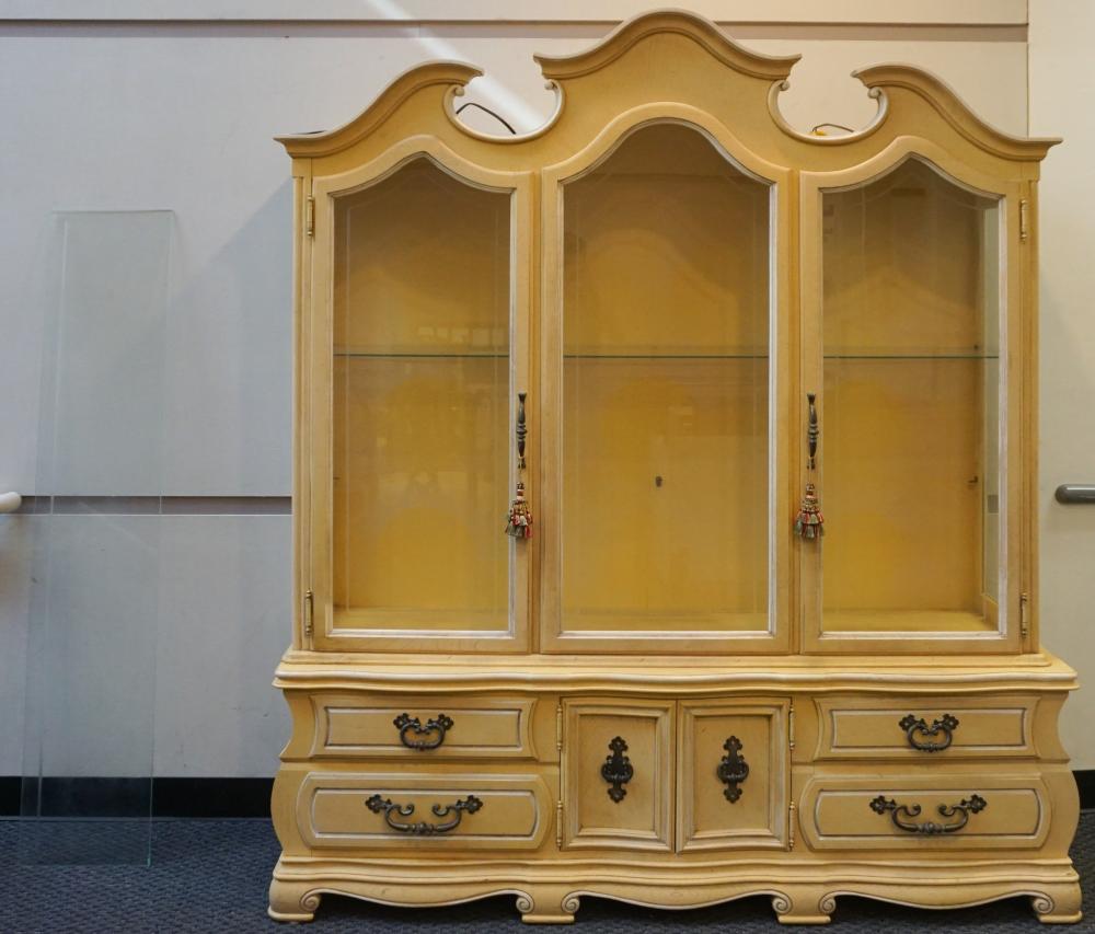 Appraisal: Baroque Style Yellow Enamel Painted Two-Part China Cabinet